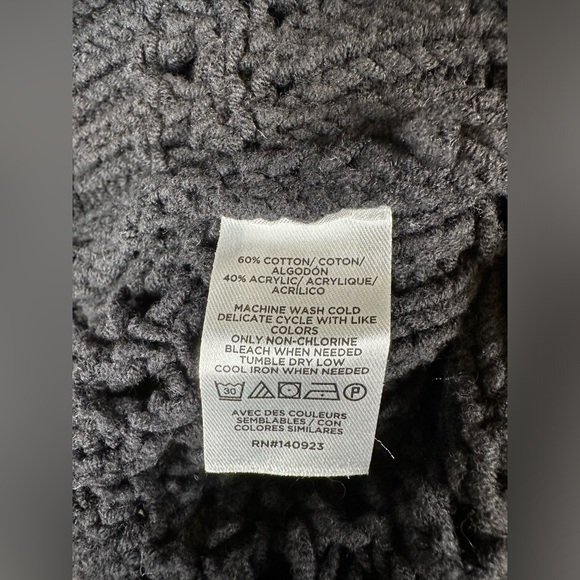 LOFT Women’s XS Black Open Stitch Knit Cardigan Button Front Sweater Crew Neck - Picture 6 of 12